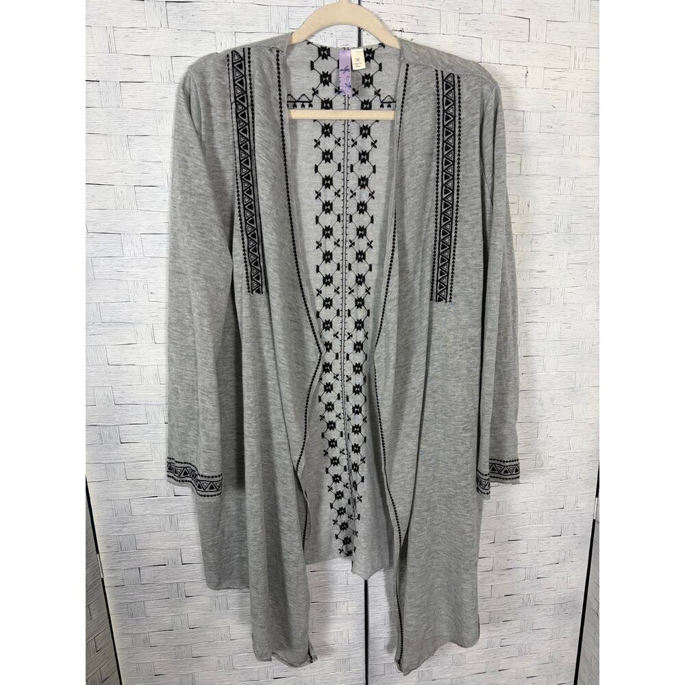 Alya women’s cardigan waterfall front heavily embroidered Aztec lightweight￼